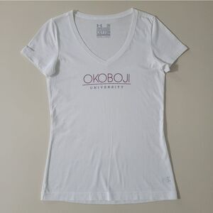 Under Armour Women's White V-neck Short Sleeve University Okobogi T-shirt